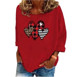 Women's Red Heart Pattern Top
